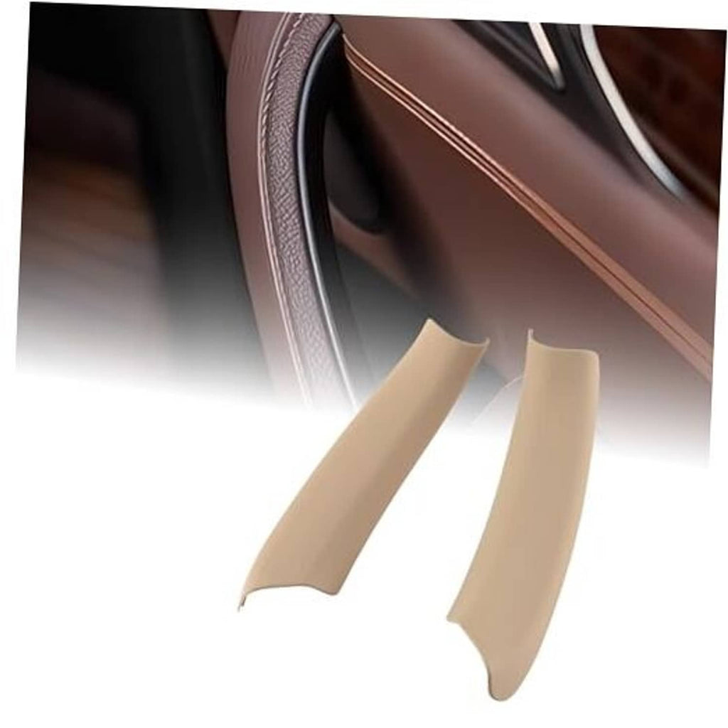 Beige interior door handle pull trim, two curved covers for left and right