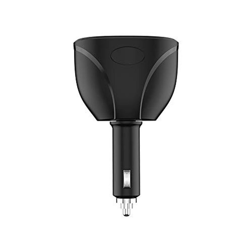 Black dual USB car charger with single cigarette-lighter style plug, QC3.0