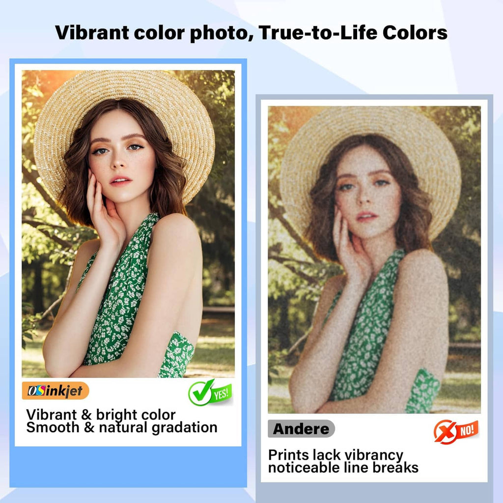 Ink bottle set with vibrant color print photo samples