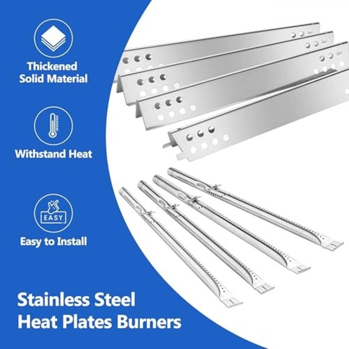 Stainless steel heat plate burners and burner tubes replacement set, easy-install kit