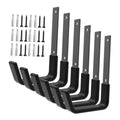 Set of 6 black U-shaped wall mount utility hooks with screw-in plates and mounting hardware