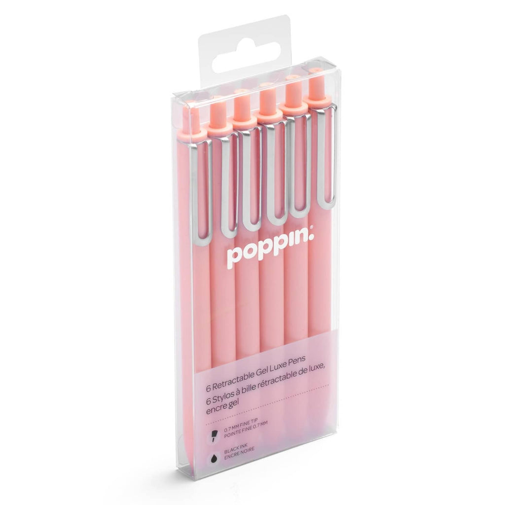 Blush pink retractable gel pen set of 6, fine point 0.7 mm, smooth ink