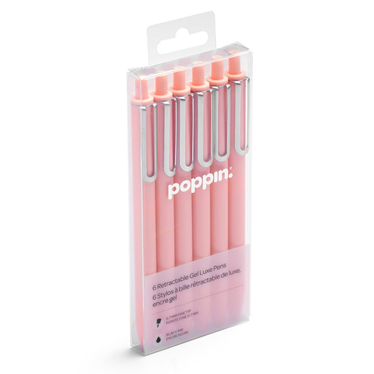 Blush pink retractable gel pen set of 6, fine point 0.7 mm, smooth ink