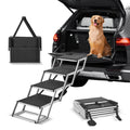 4-step folding dog stairs for cars with aluminum frame and black anti-slip treads