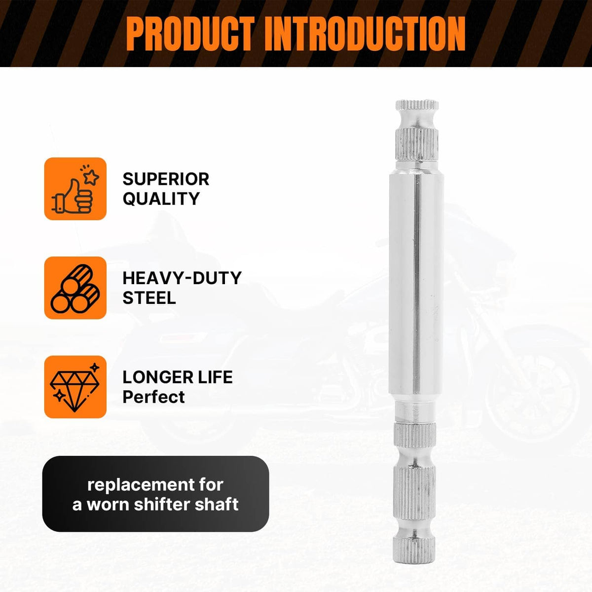 Chrome replacement shifter shaft made of heavy-duty steel, threaded end details
