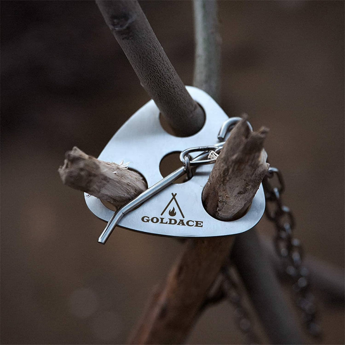 Stainless steel cooking hook cradle with clamp for hanging over firewood