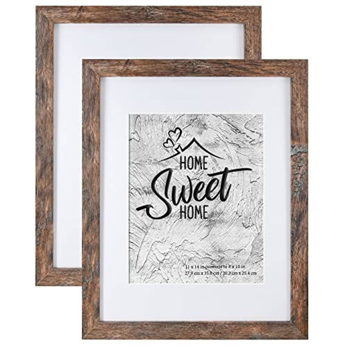 Rustic brown 11x14 photo frames with white mat and 8x10 photo insert, two-pack