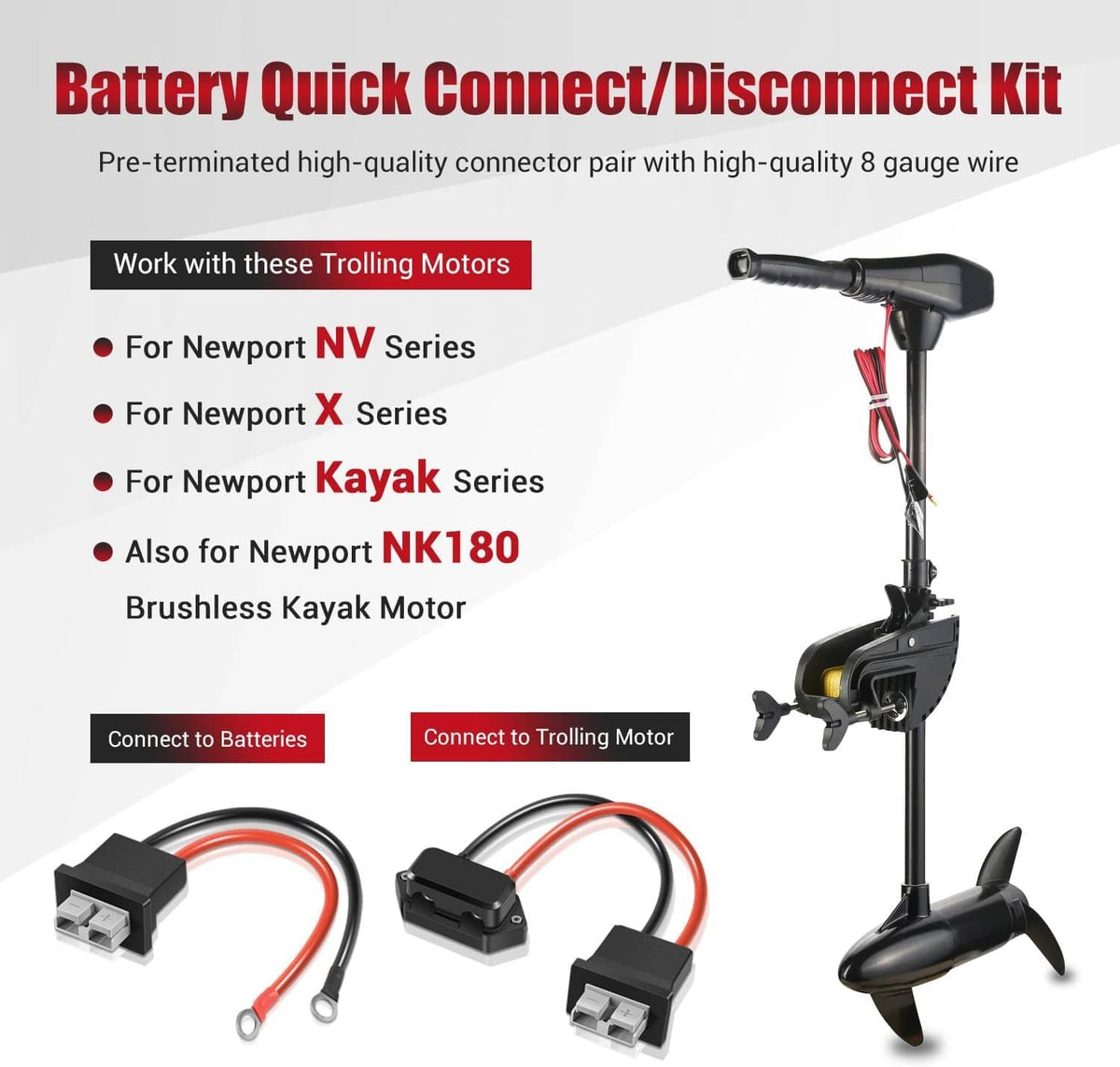 Battery quick connect/disconnect kit with high-quality 8-gauge connector pair and wires