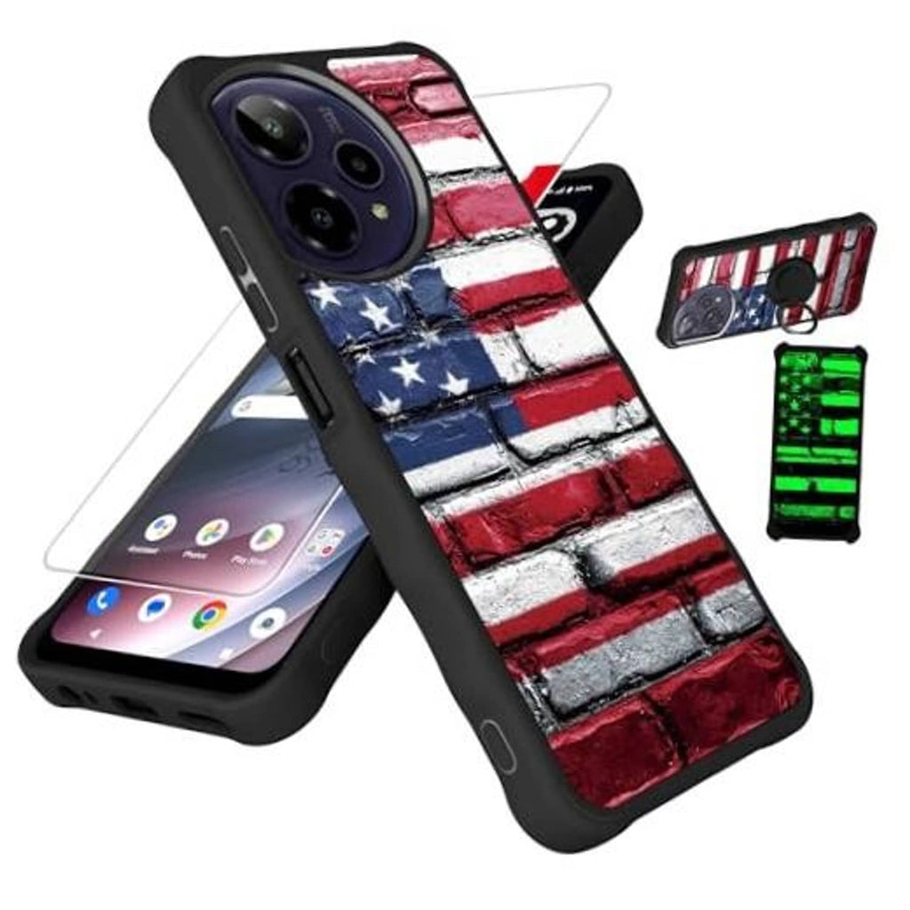 Rugged phone case with black border and American flag brick-style print