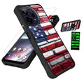 Rugged phone case with black border and American flag brick-style print