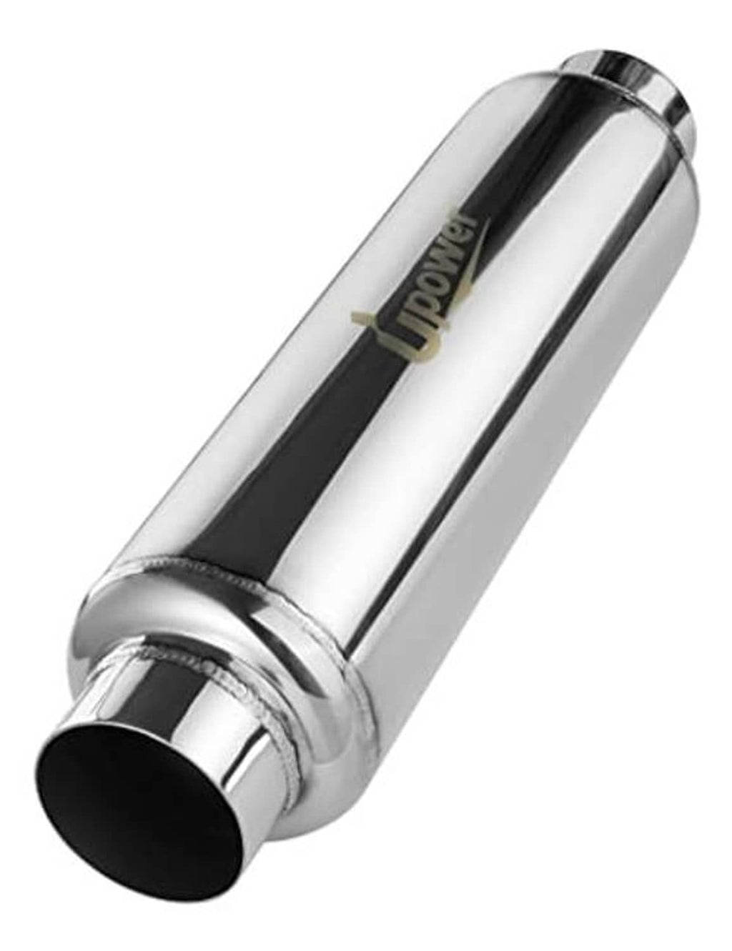 Stainless steel exhaust resonator with 2.5 in inlet end, polished silver finish