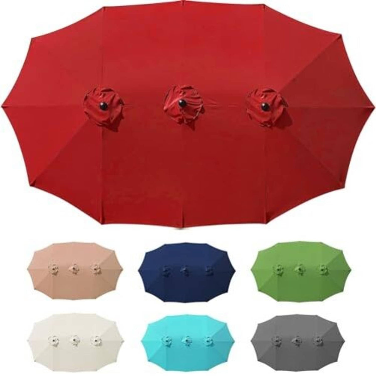 Red 12-rib umbrella canopy replacement with vented finials and double-sided panels