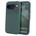 Forest green textured phone case with raised camera bezel and side button cutouts