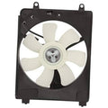 Black radiator cooling fan with white blades and circular motor hub