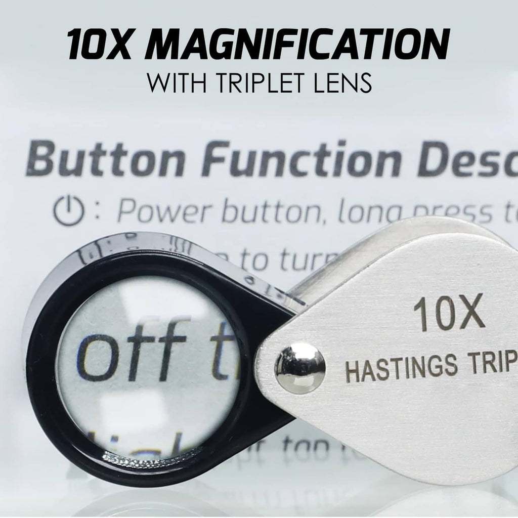 10X triplet loupe with black ring and silver lens cover
