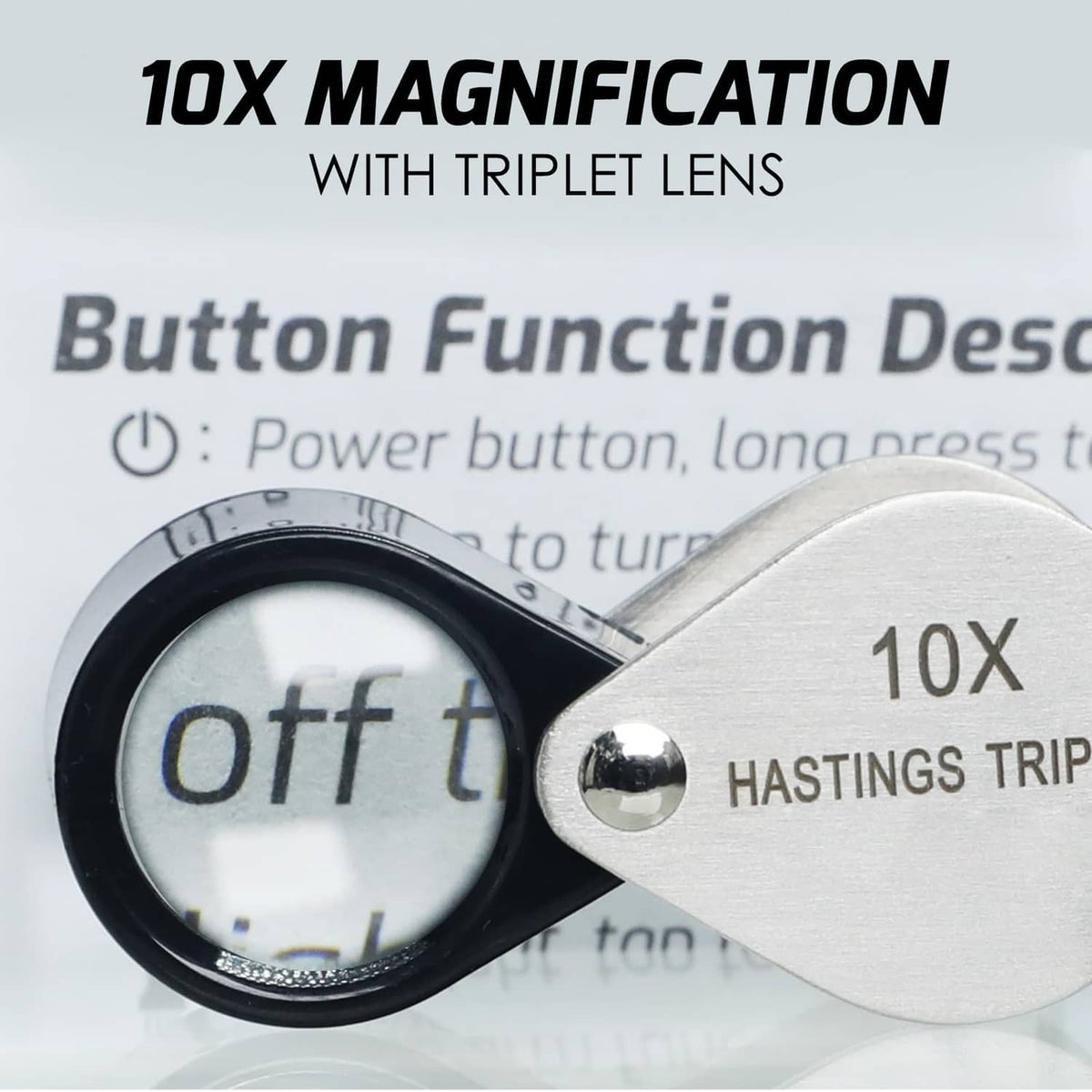 10X triplet loupe with black ring and silver lens cover