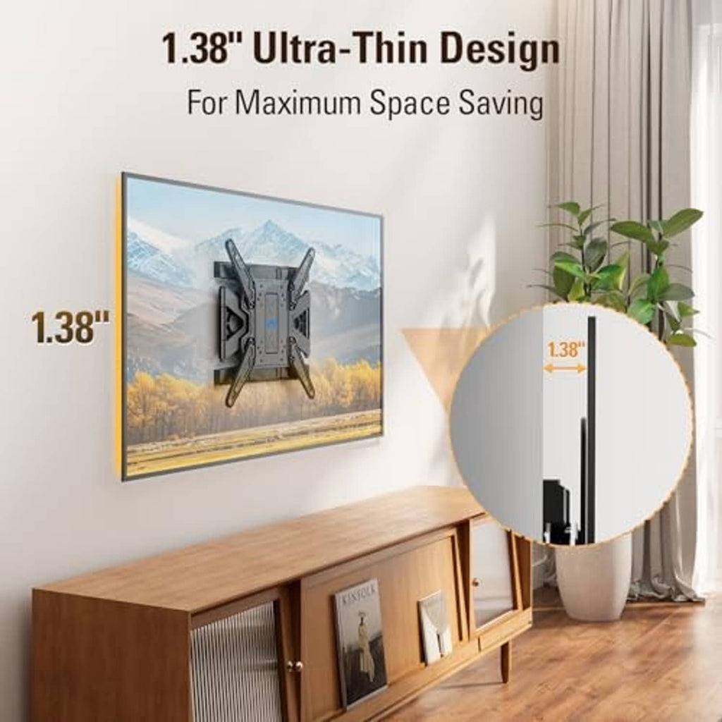 Black ultra-thin TV wall mount bracket shown mounted on a wall