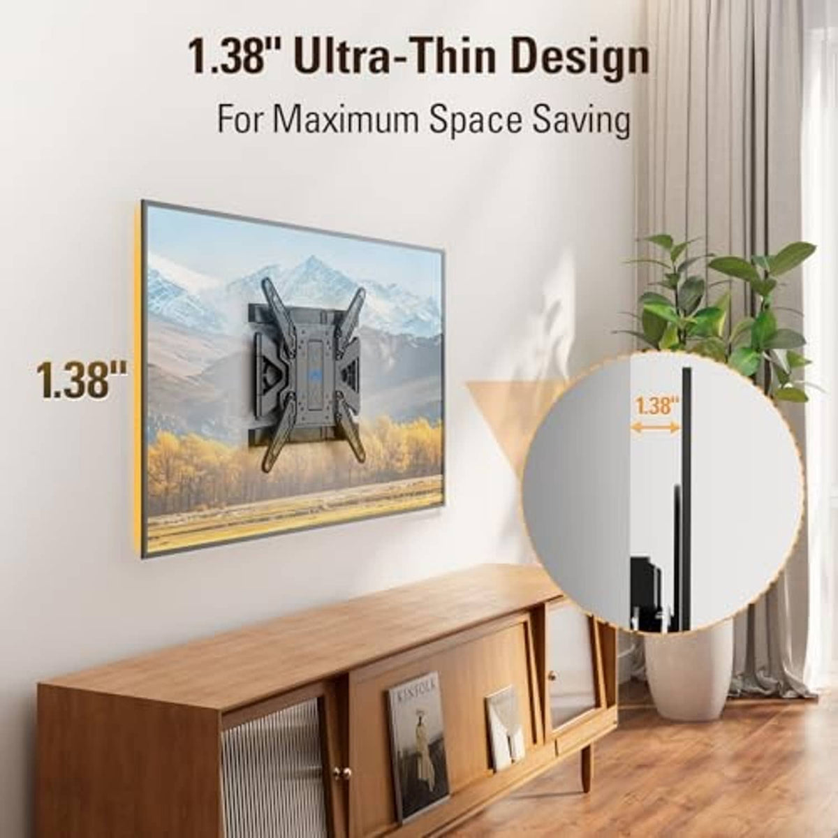 Black ultra-thin TV wall mount bracket shown mounted on a wall