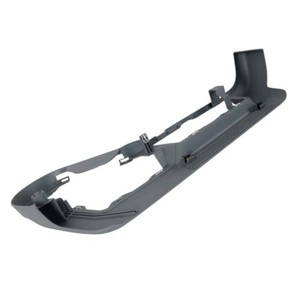 Gray driver side seat trim cover back with mounting points and clip tabs