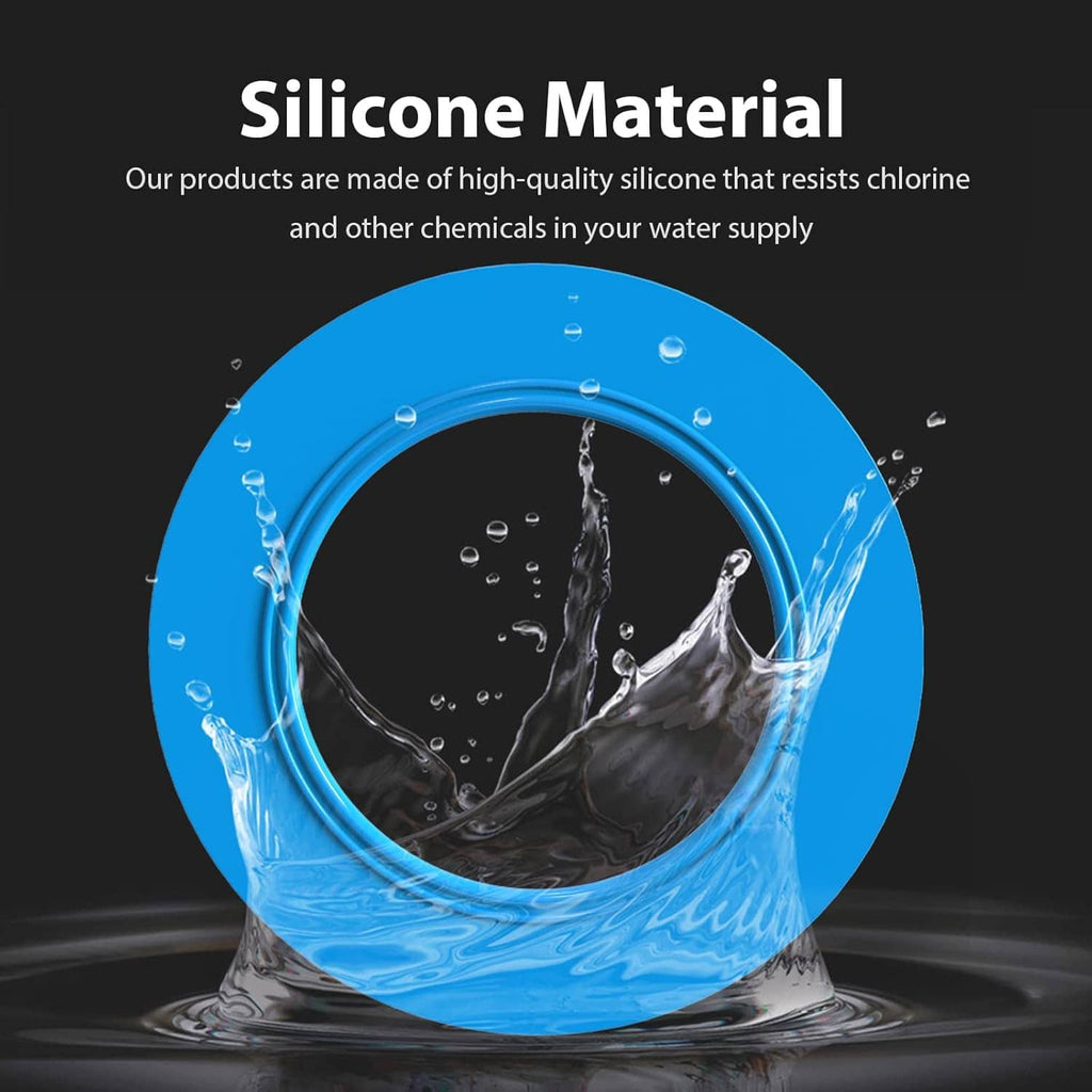 Blue silicone flush valve seal ring with water droplets graphic