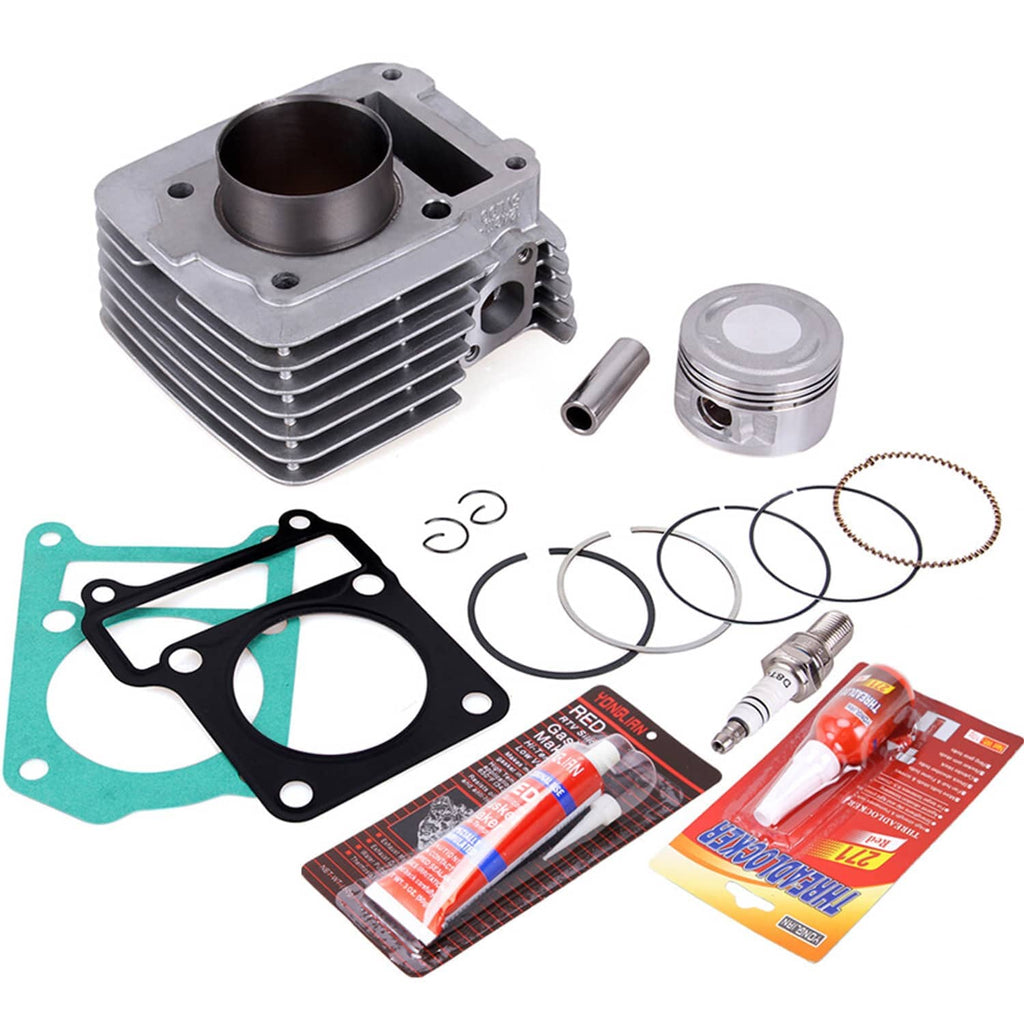 Complete piston and cylinder rebuild kit with piston rings, gaskets, and tools