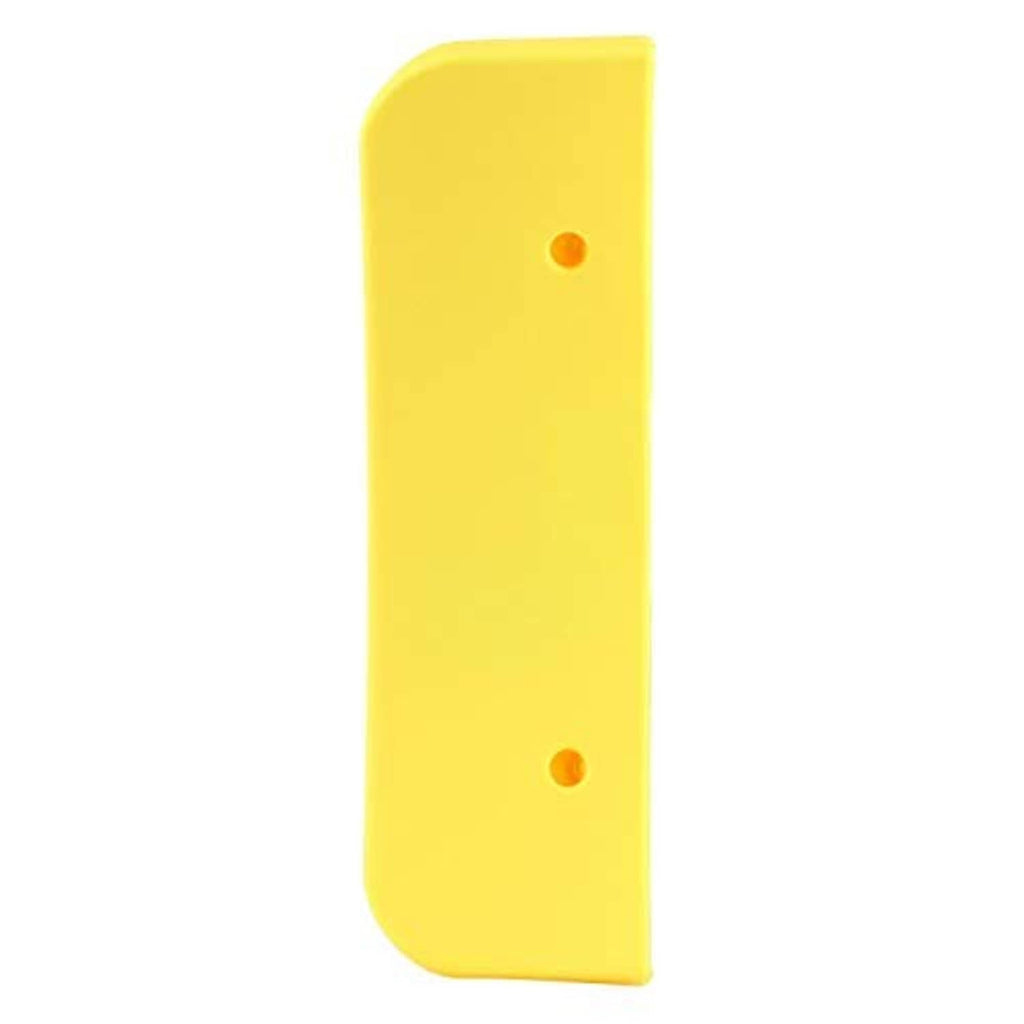 Yellow plastic curved tire cover with two round holes on the face