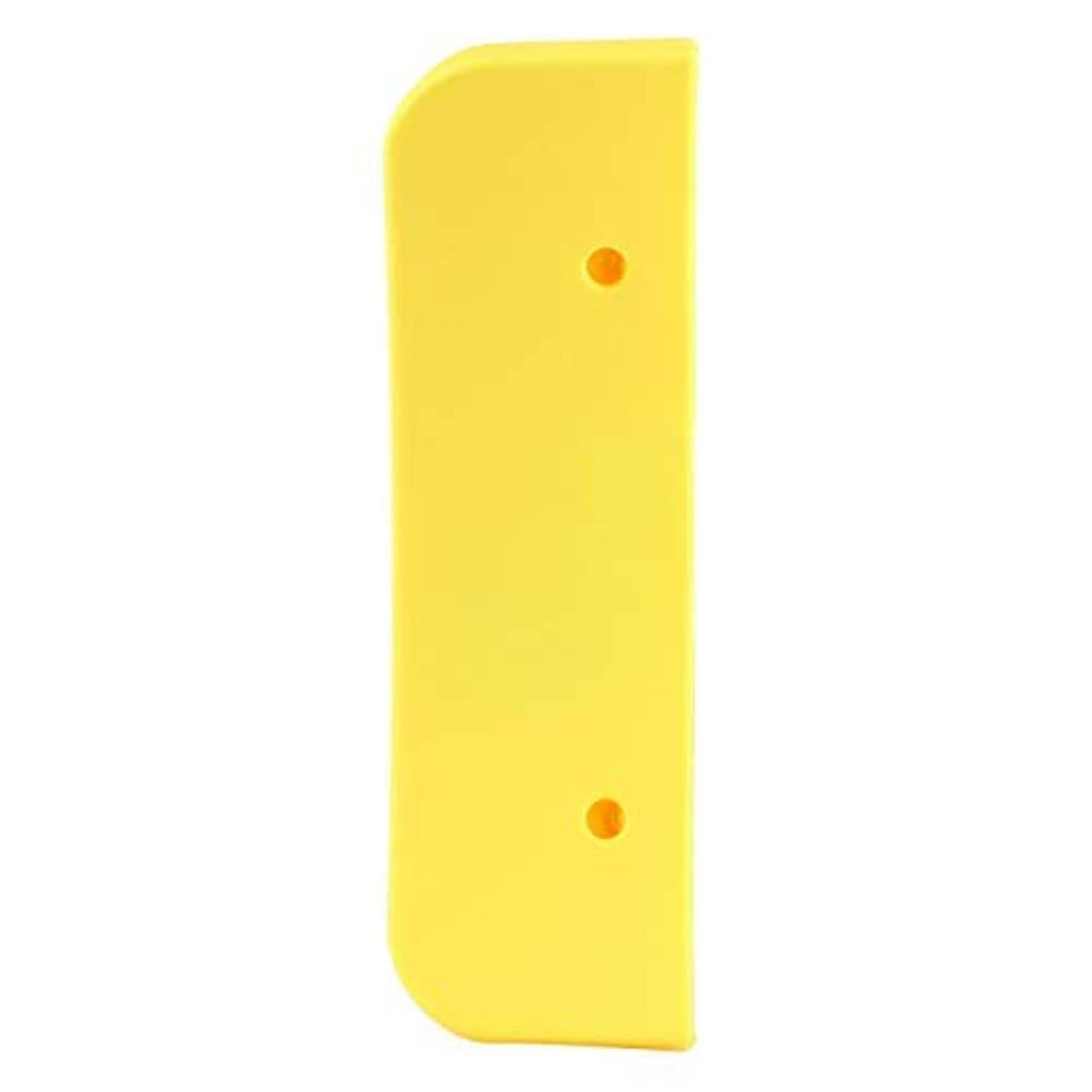 Yellow plastic curved tire cover with two round holes on the face