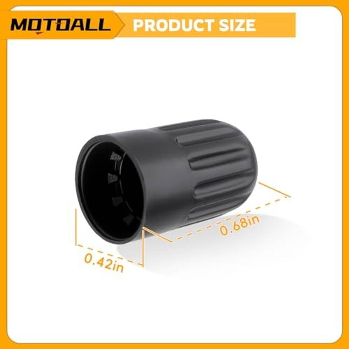 Black plastic tire valve stem cap with ridged grip exterior