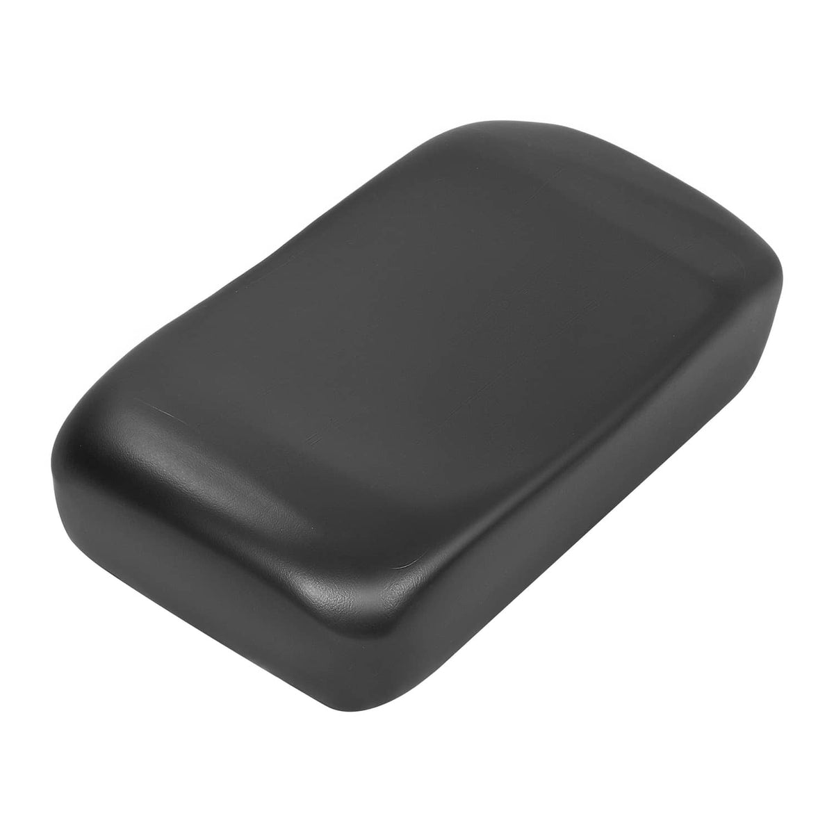 Black golf cart seat cushion viewed at an angle, smooth contoured surface