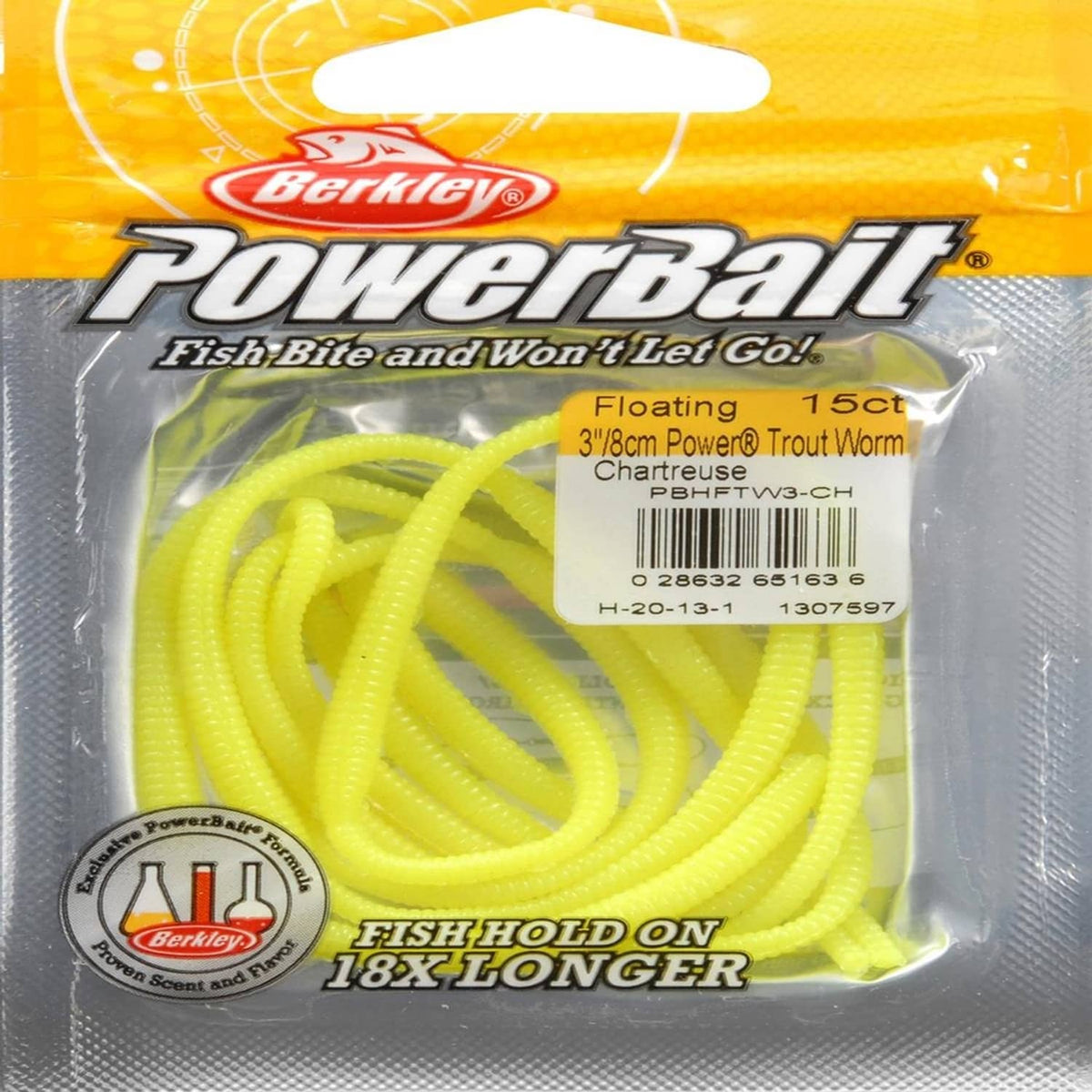 Berkley PowerBait Power Floating Trout Worms, chartreuse 3 in, in package (15 count)