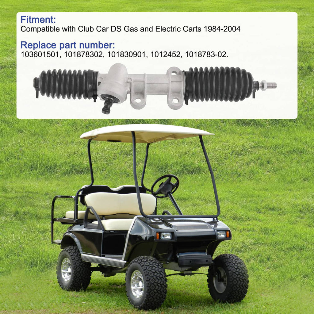 Rack-and-pinion steering gear box assembly with two ribbed black boots and hardware