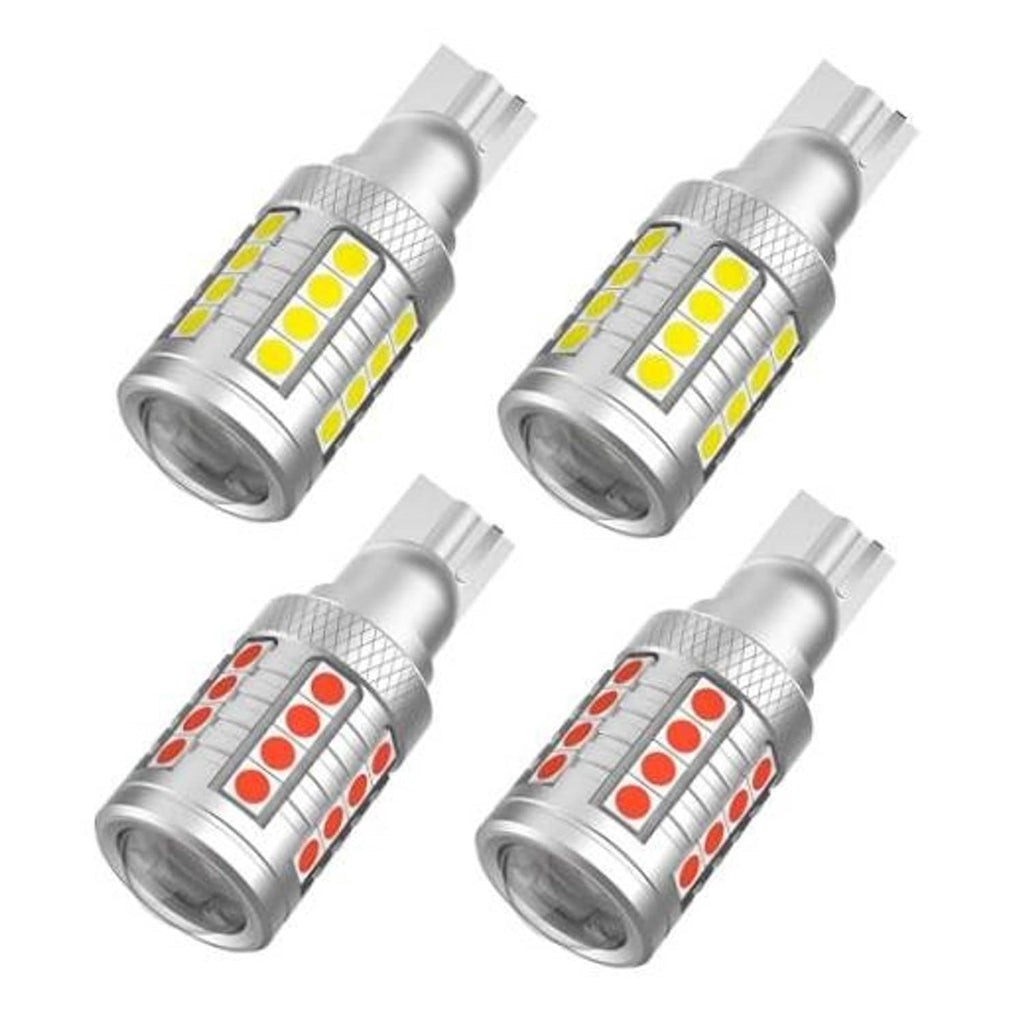 LED cargo and brake light bulbs, silver housing with yellow LED arrays (pair)