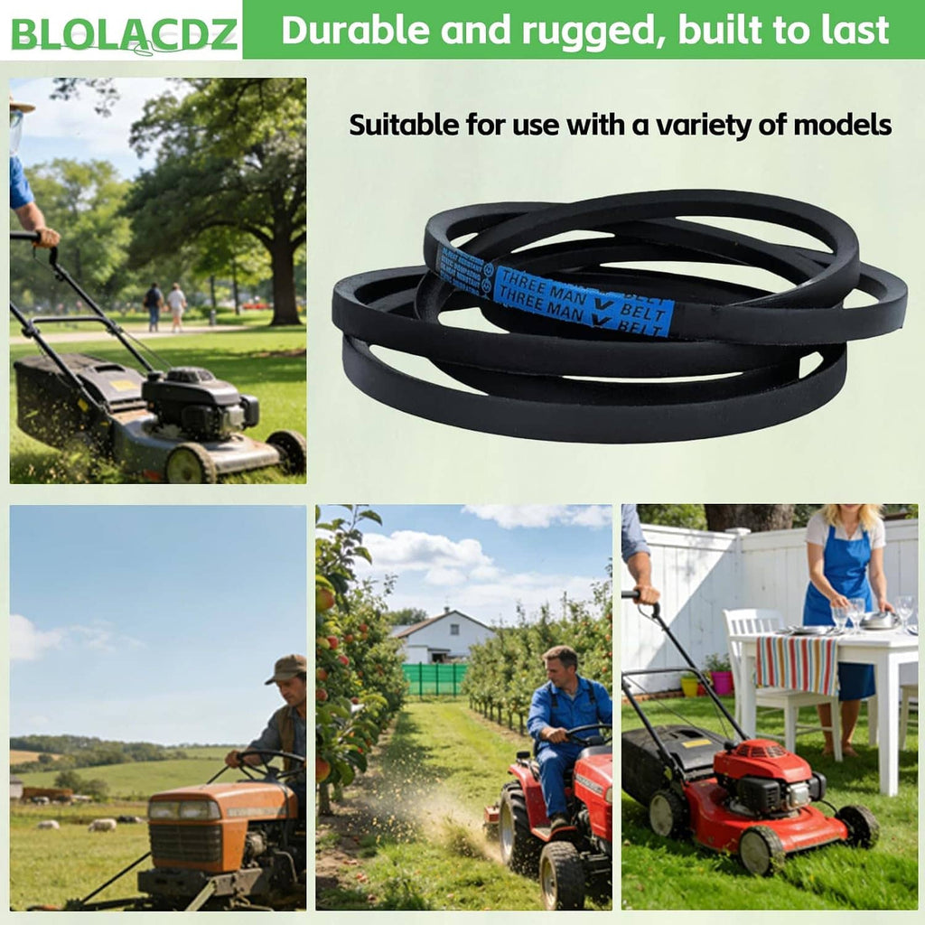 Black lawn mower drive belt, coiled loops showing consistent width and thickness