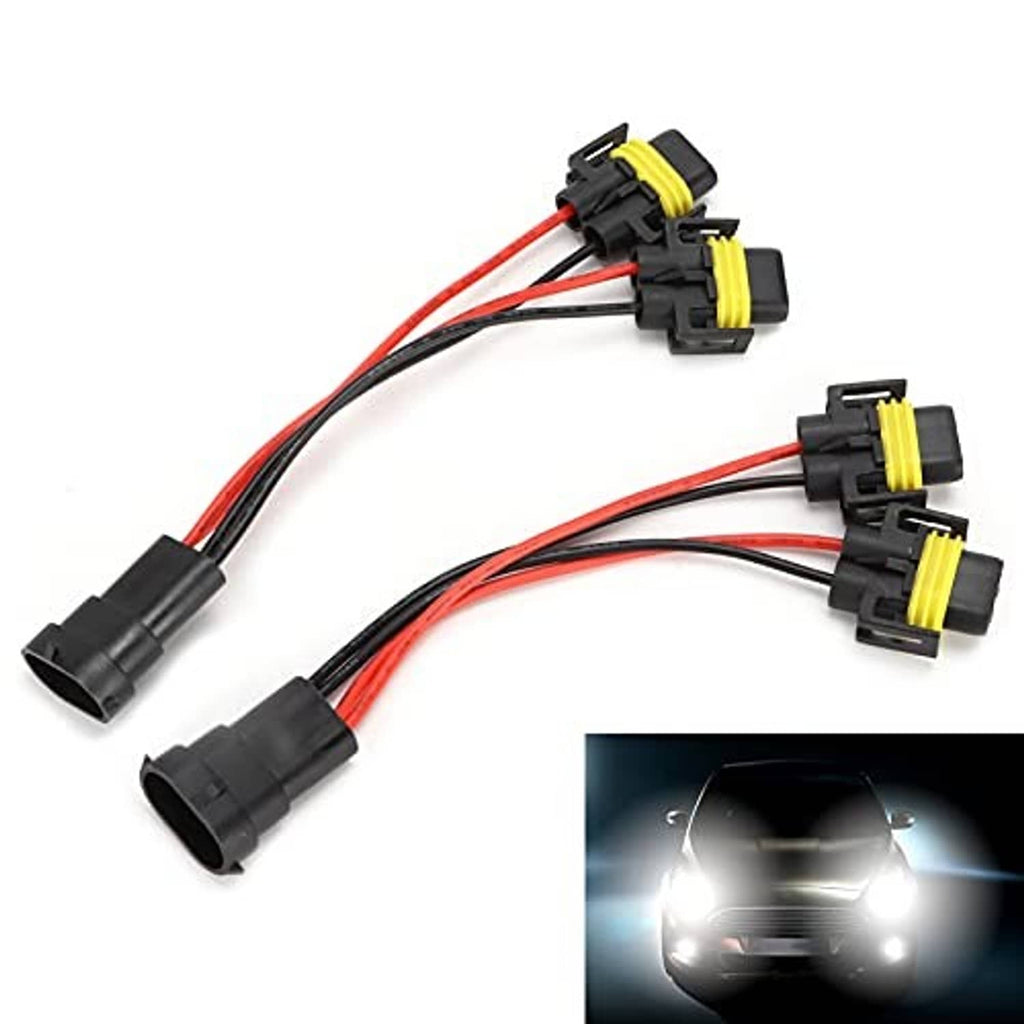 2-way H11/H8 wiring splitter connector set with two black lamp plugs and red/black leads