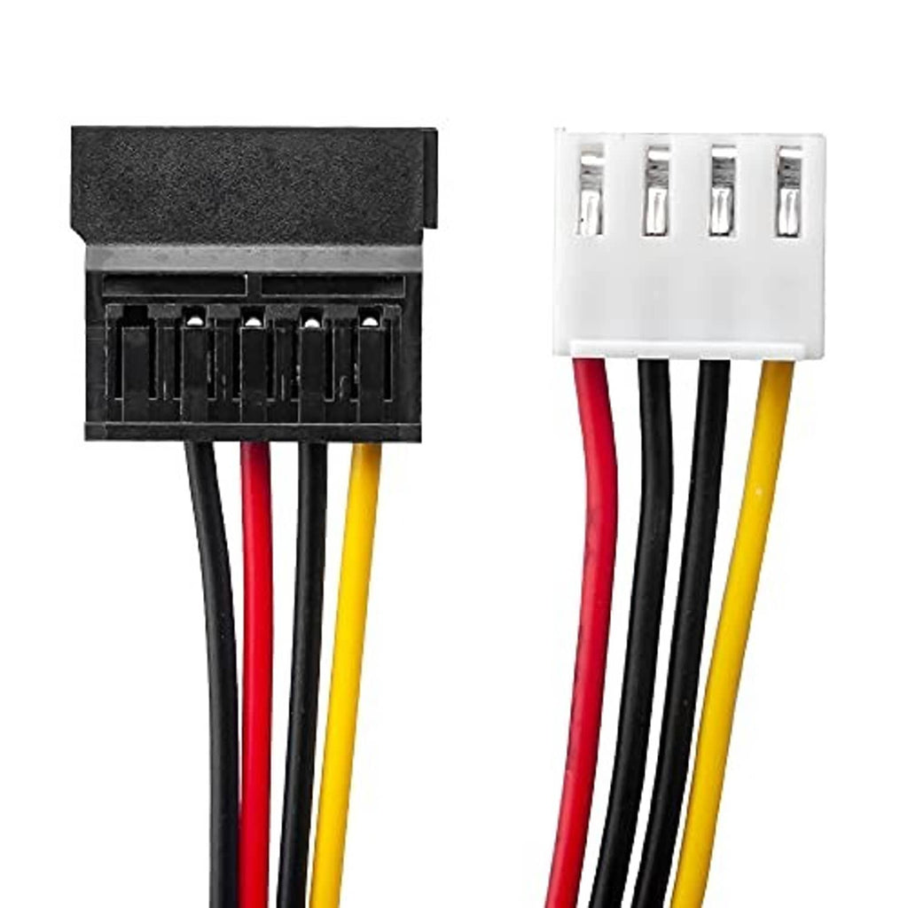 Power adapter connectors close-up: black SATA female and white 4-pin header