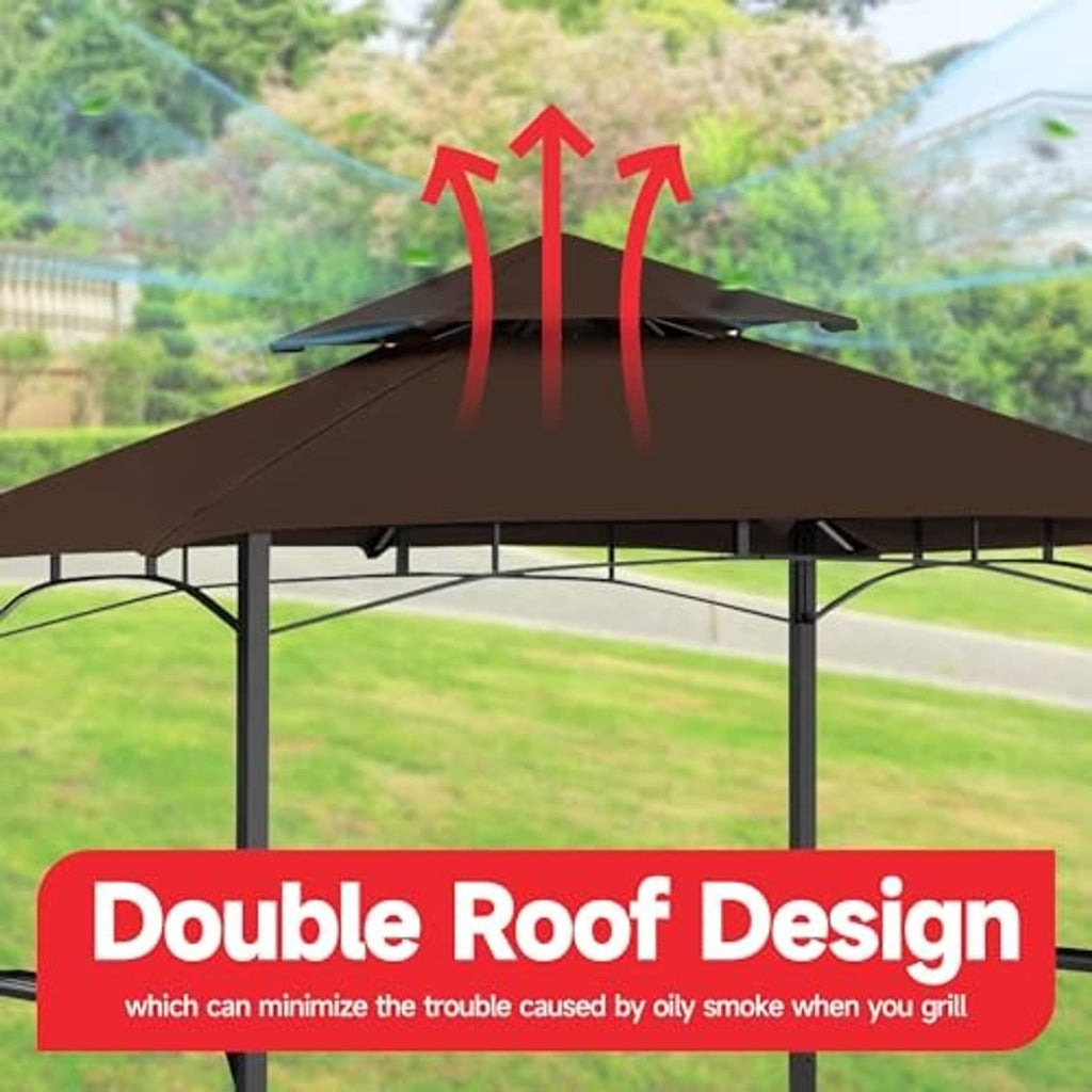 Coffee-brown double-layer grill gazebo canopy top with ventilated roof panels