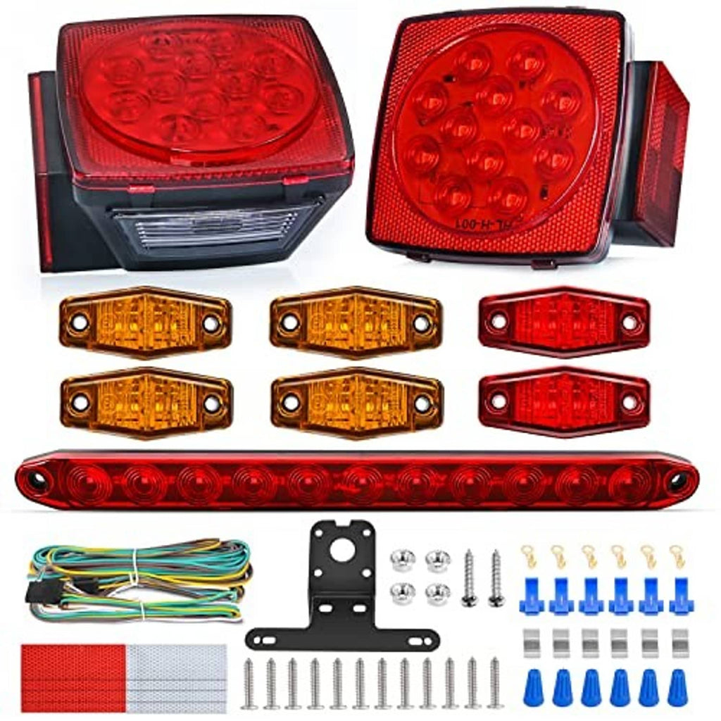 LED square stop/turn/tail and amber marker light set with wiring harness and hardware