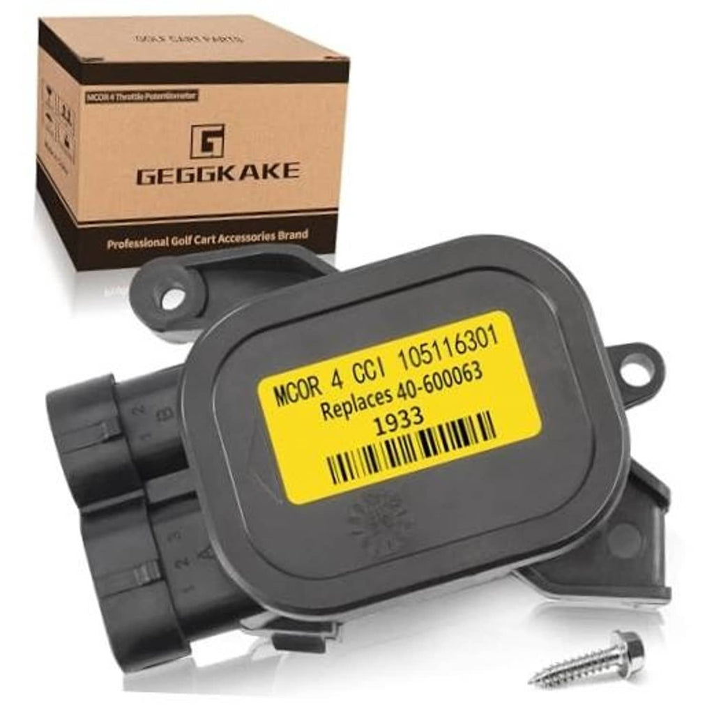 Black throttle potentiometer with yellow label and mounting ears