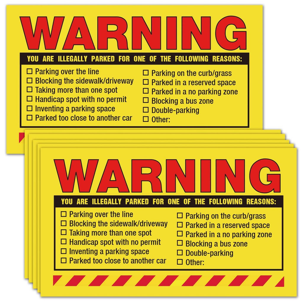 Yellow warning parking violation stickers, set of several on a sheet