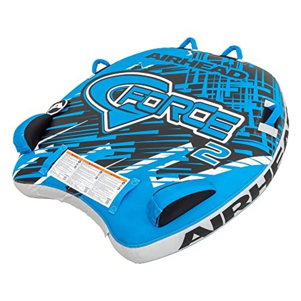 Blue and white 2-person inflatable towable tube with FORCED logo and white trim