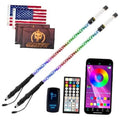 LED whip lights set with RGB spiral tubes, two controllers, and smartphone remote