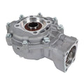 Rear differential gear case with mounting bolts and oil seal, silver metal housing