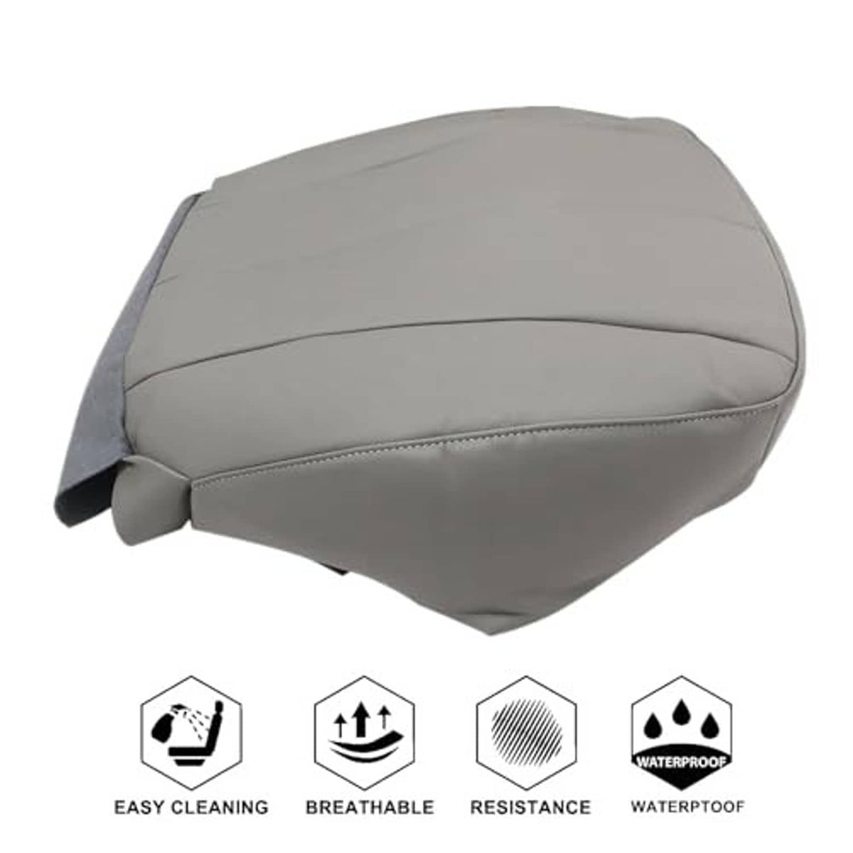 Gray front driver-side seat bottom replacement cover with smooth top and side flap