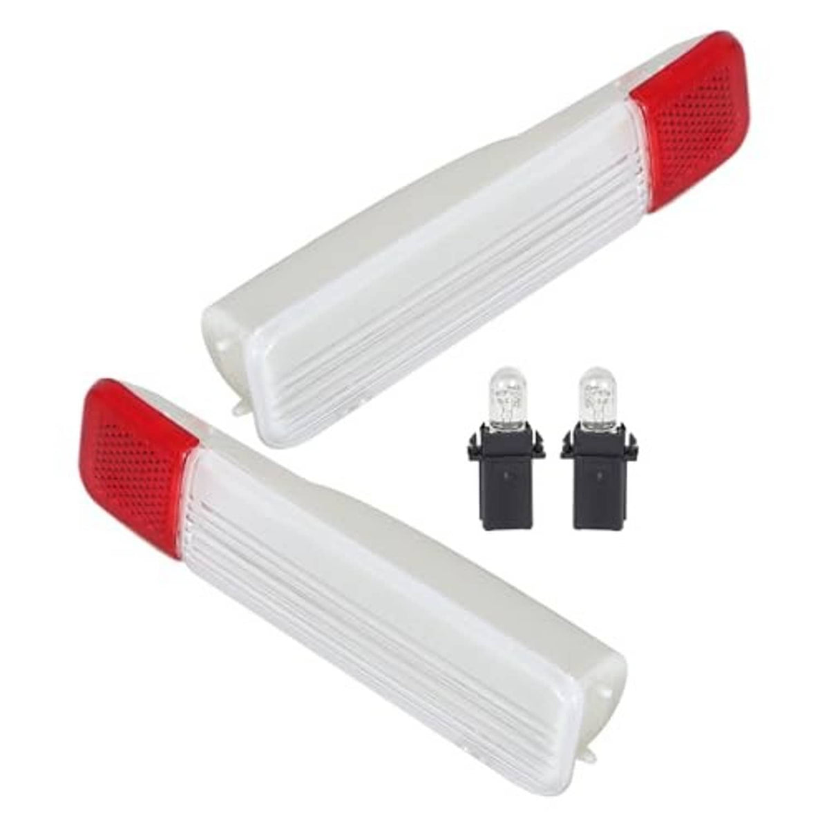 Set of two clear door reflector light panels with red lens ends and included bulbs