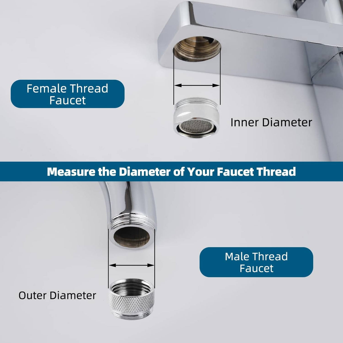 Chrome faucet adapter with female thread and fine mesh aerator screen