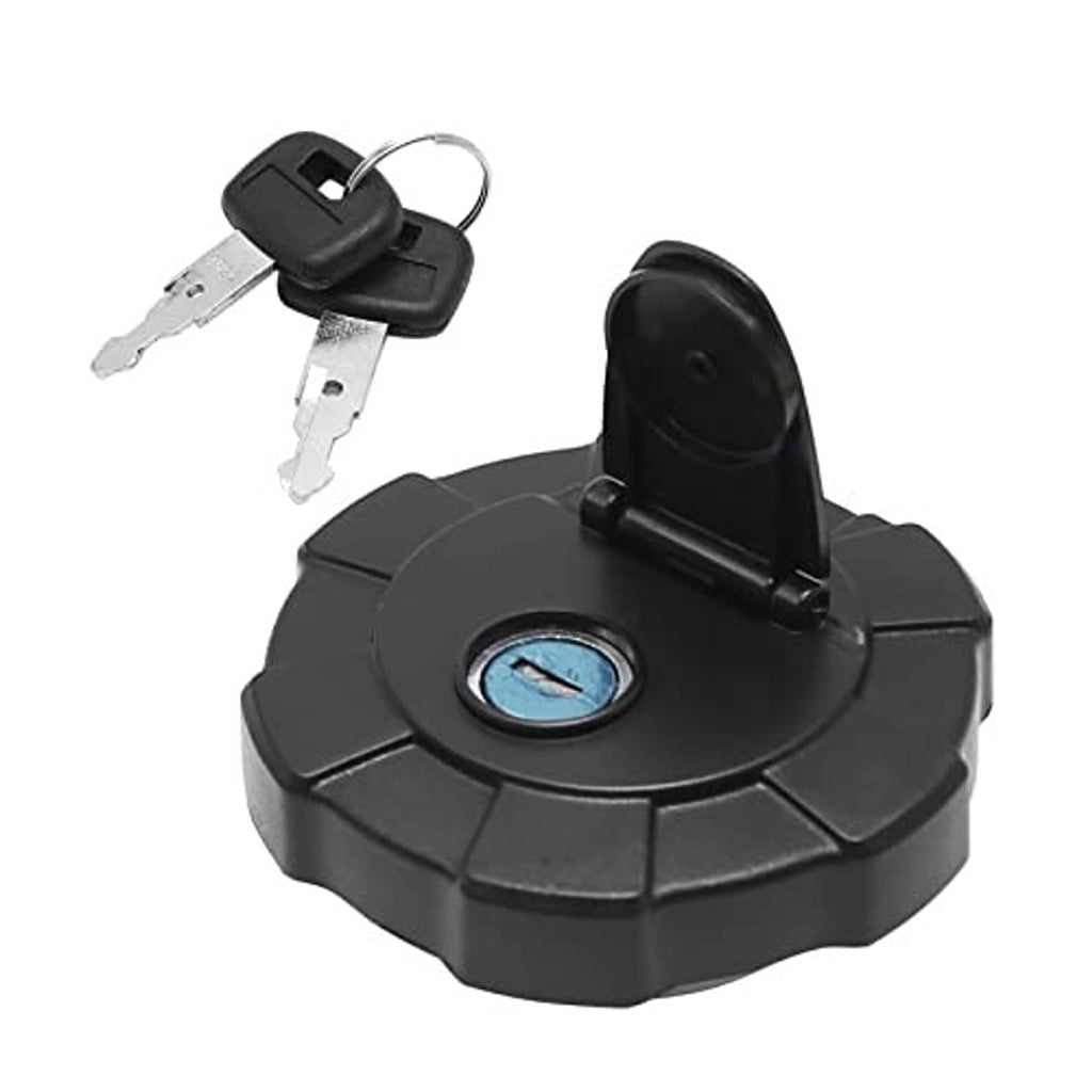 Black fuel cap with two keys and blue lock insert