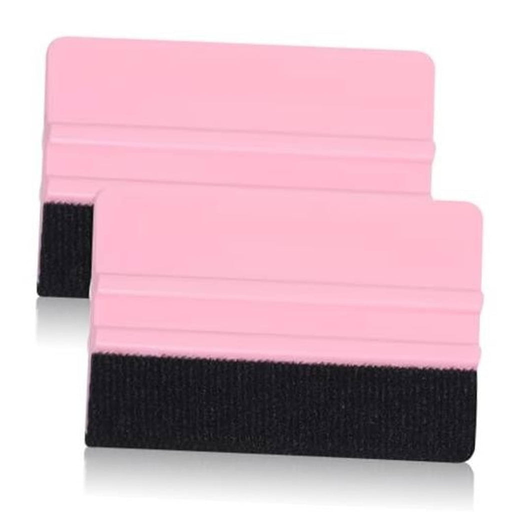 Set of 2 pink vinyl squeegee tools with black felt scraper pads