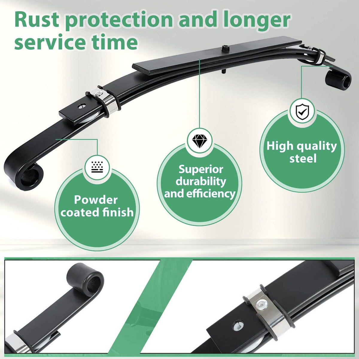 Black powder-coated lift arms with hinge plates and bushings for rear suspension