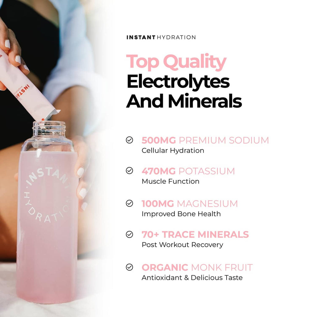 Instant Hydration watermelon electrolyte drink mix pouch with mineral and trace claims