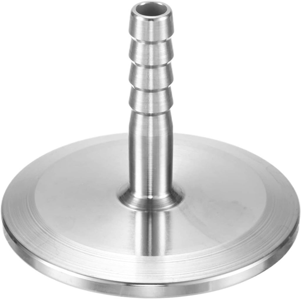 Stainless steel barbed hose adapter fitting with round base and ribbed connector